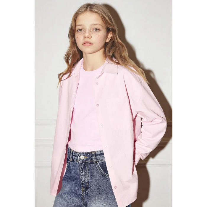 Defacto G7382A8PN693 Pembe Oxford Gömlek Tişört 2li Takım Kız Çocuk