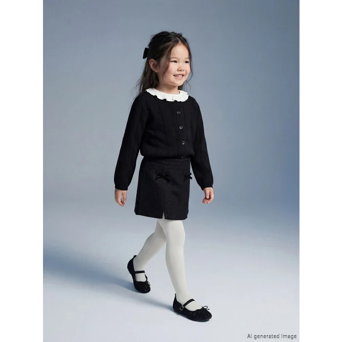 LCW Kids Siyah Beli Lastikli Simli Kız Çocuk Şort Etek ve Külotlu Çorap