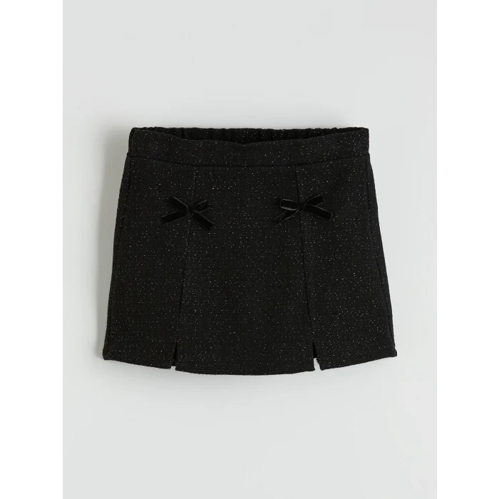 LCW Kids Siyah Beli Lastikli Simli Kız Çocuk Şort Etek ve Külotlu Çorap