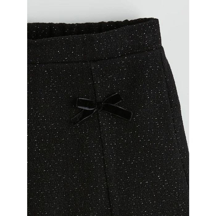 LCW Kids Siyah Beli Lastikli Simli Kız Çocuk Şort Etek ve Külotlu Çorap