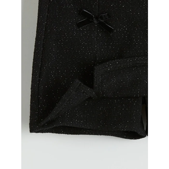 LCW Kids Siyah Beli Lastikli Simli Kız Çocuk Şort Etek ve Külotlu Çorap