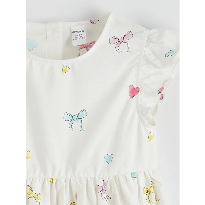 LCW Kids Ekru Fiyonk Desenli Kız Çocuk Elbise