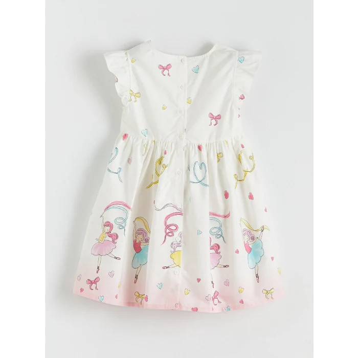 LCW Kids Ekru Fiyonk Desenli Kız Çocuk Elbise