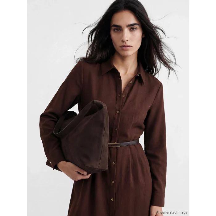 LCW Vision Kahverengi Kemerli Gömlek Elbise