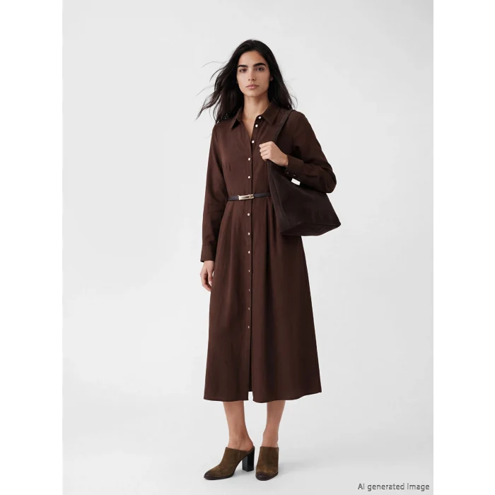 LCW Vision Kahverengi Kemerli Gömlek Elbise