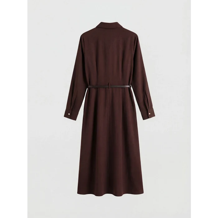 LCW Vision Kahverengi Kemerli Gömlek Elbise