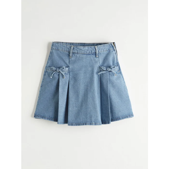 LCW Kids İndigo Pili Detaylı Kız Çocuk Jean Etek