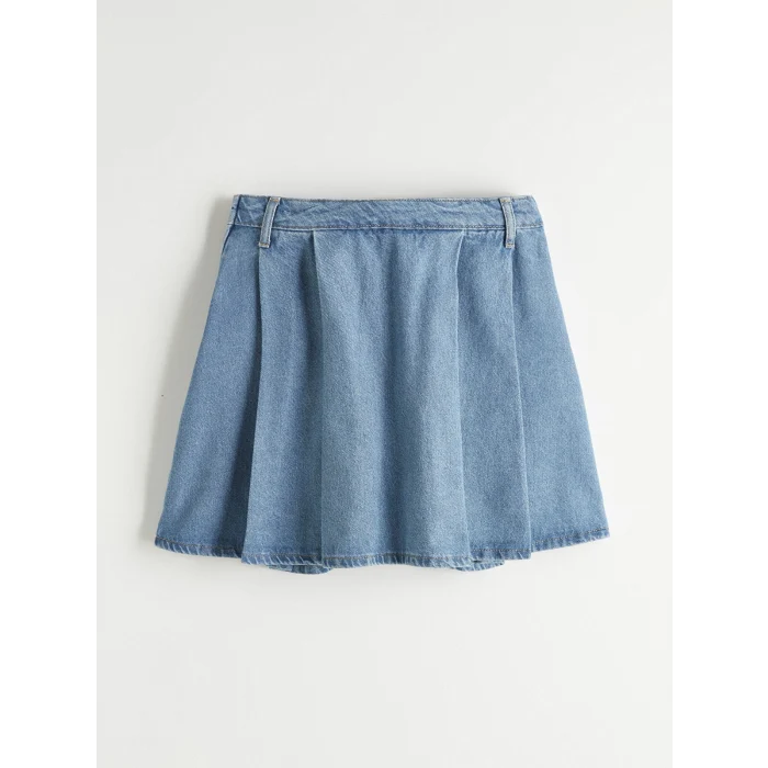 LCW Kids İndigo Pili Detaylı Kız Çocuk Jean Etek