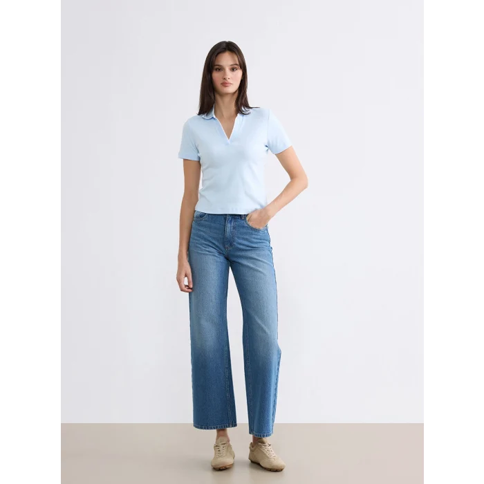 LCW Vision Mavi Polo Yaka Kadın Tişört