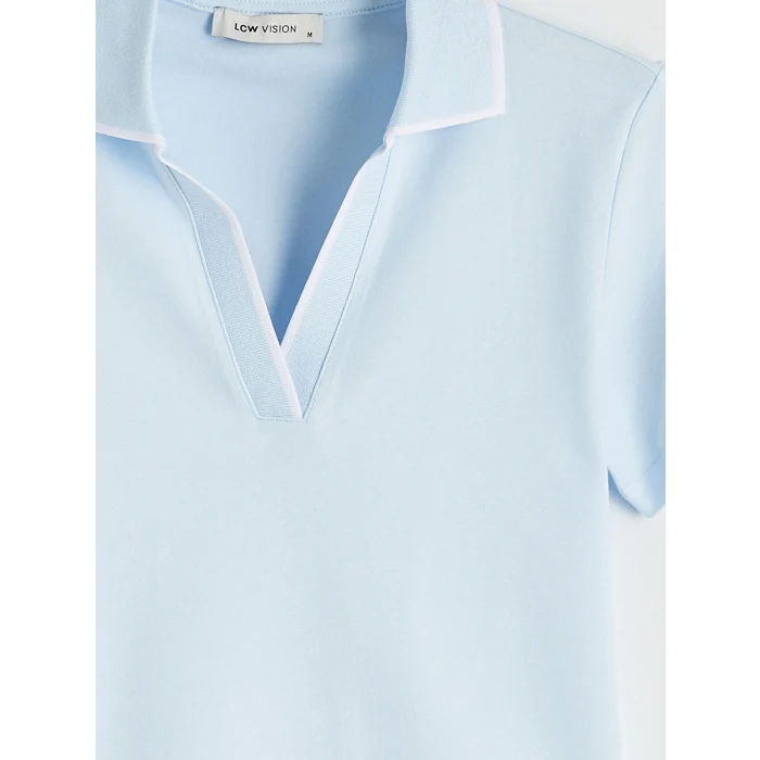 LCW Vision Mavi Polo Yaka Kadın Tişört