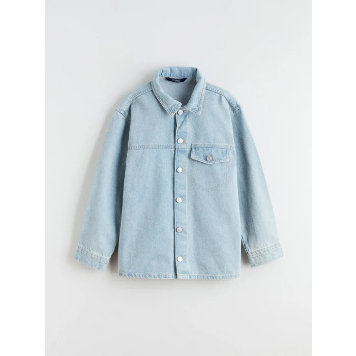 LCW Kids İndigo Uzun Kollu Erkek Çocuk Jean Gömlek