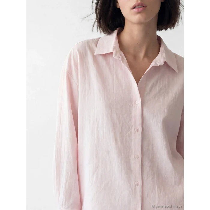 LCW Vision Pembe Çizgili Oversize Kadın Gömlek