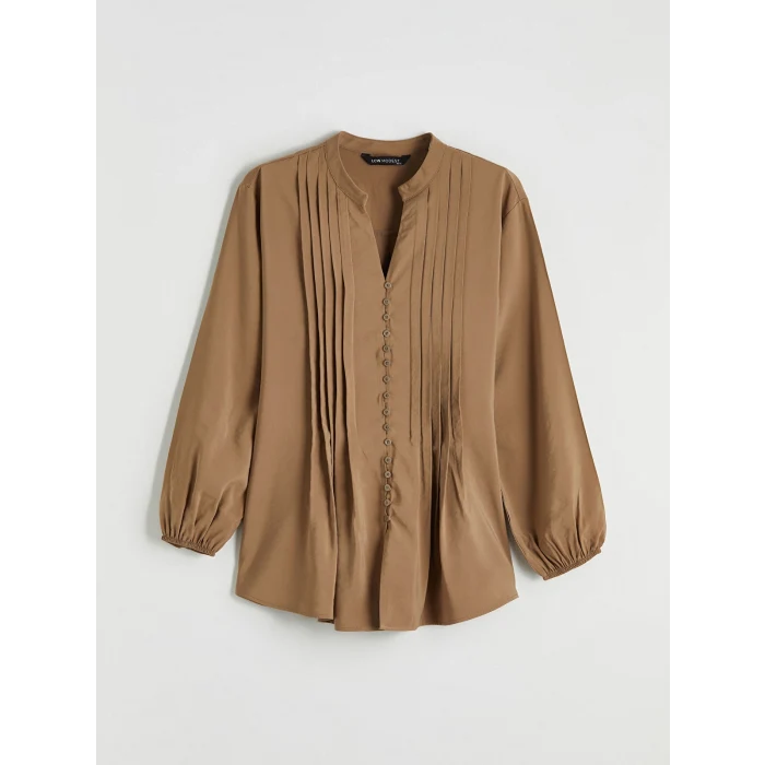 LCW Modest Kahverengi Kaçık Yaka Pileli Bluz