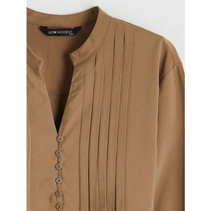 LCW Modest Kahverengi Kaçık Yaka Pileli Bluz