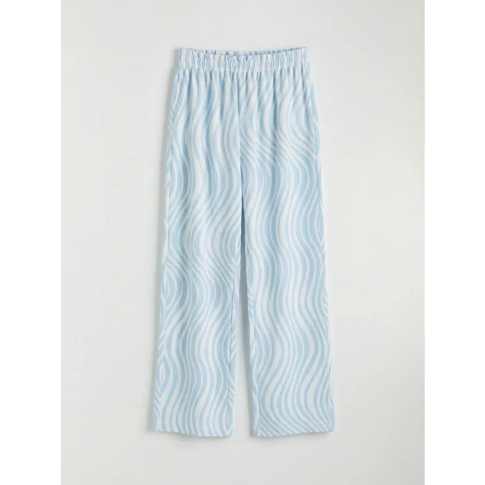 LCW Kids Mavi Desenli Geniş Paça Kız Çocuk Pantolon