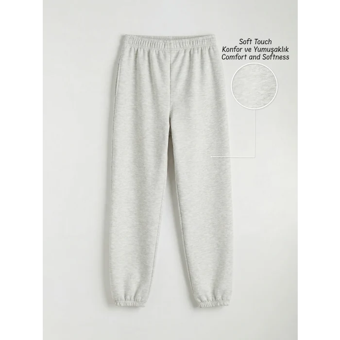 LCW Kids Gri Beli Lastikli Kız Çocuk Soft Touch Jogger Eşofman Altı