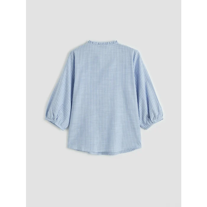 LCW Grace Mavi Fırfırlı Kaçık Yaka Çizgili Kadın Gömlek