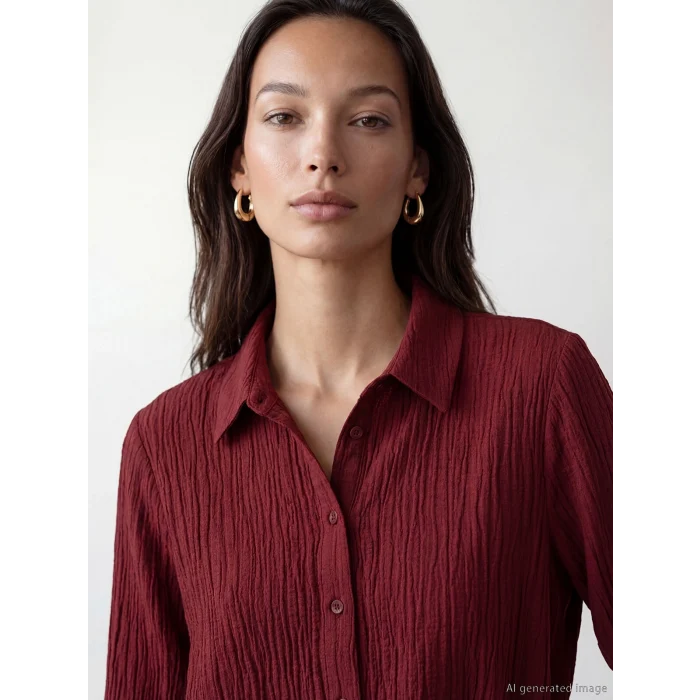 LCWAIKIKI Classic Bordo Dokulu Kadın Gömlek Tunik