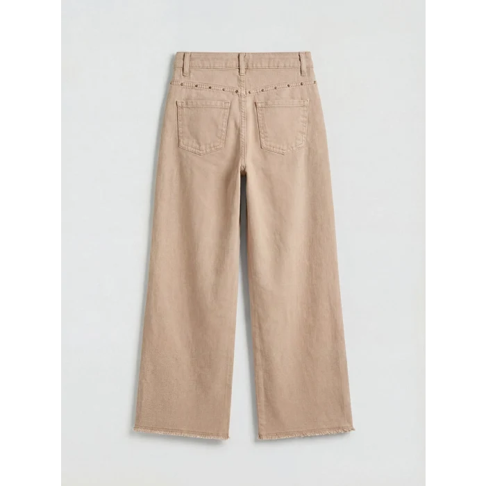 LCW Kids Kahverengi Wideleg Zımba Detaylı Kız Çocuk Jean Pantolon