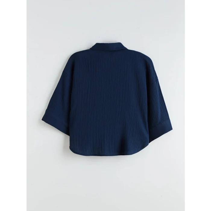 LCW Vision Lacivert Dokulu Oversize Kadın Gömlek