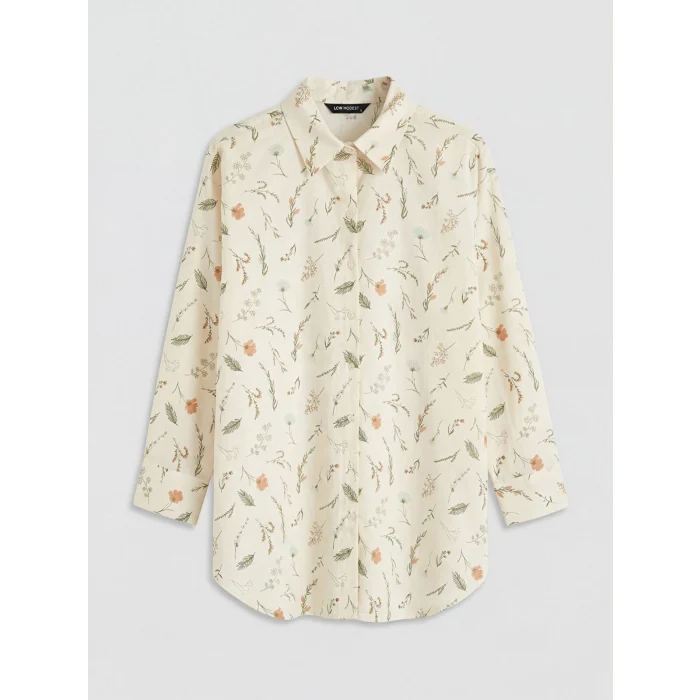 LCW Modest Ekru Desenli Oversize Kadın Gömlek Tunik