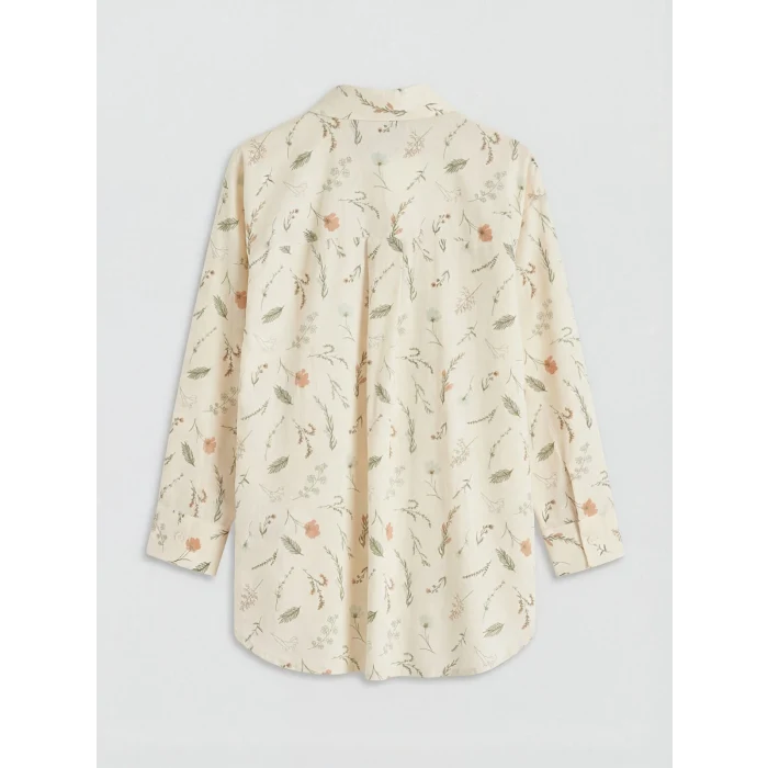 LCW Modest Ekru Desenli Oversize Kadın Gömlek Tunik