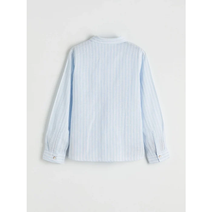 LCW Kids Mavi Çizgili Keten Karışımlı Erkek Çocuk Gömlek