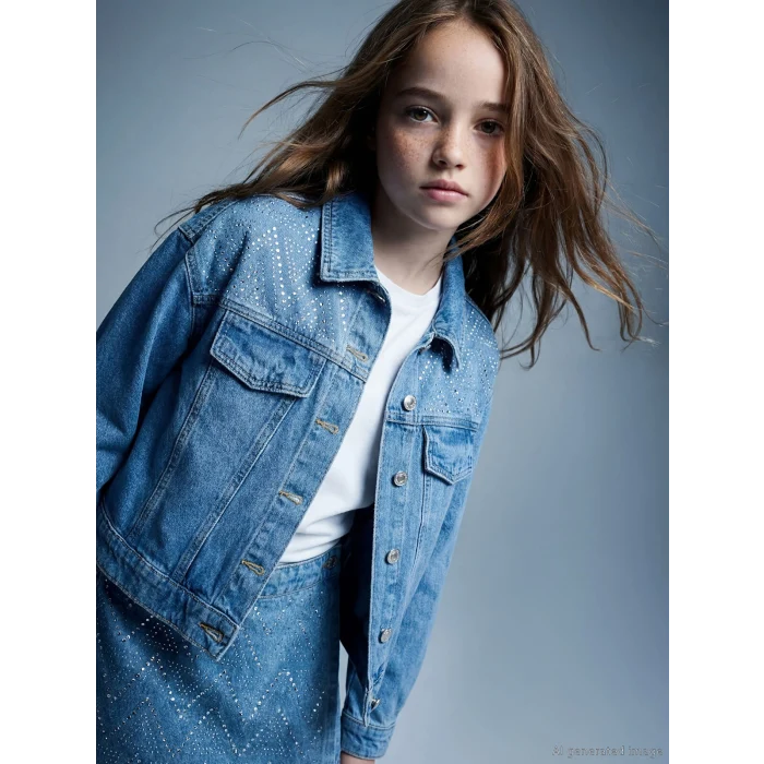 LCW Kids İndigo Taşlı Kız Çocuk Jean Ceket