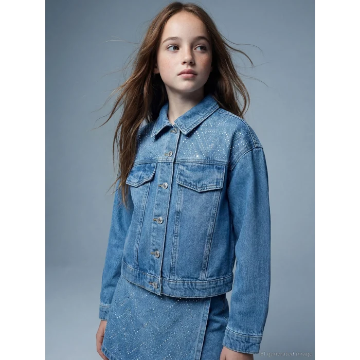 LCW Kids İndigo Taşlı Kız Çocuk Jean Ceket