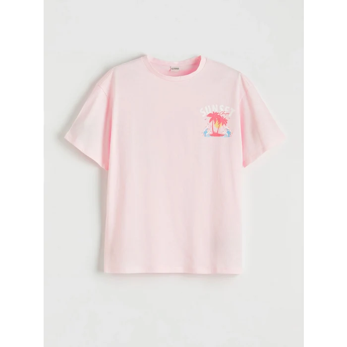 LCW Kids Pembe Bisiklet Yaka Kız Çocuk Baskılı Tişört