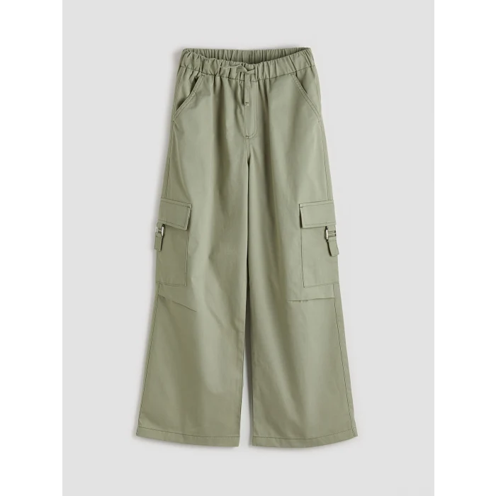 LCW Kids Haki Loose Fit Kız Çocuk Gabardin Kargo Pantolon