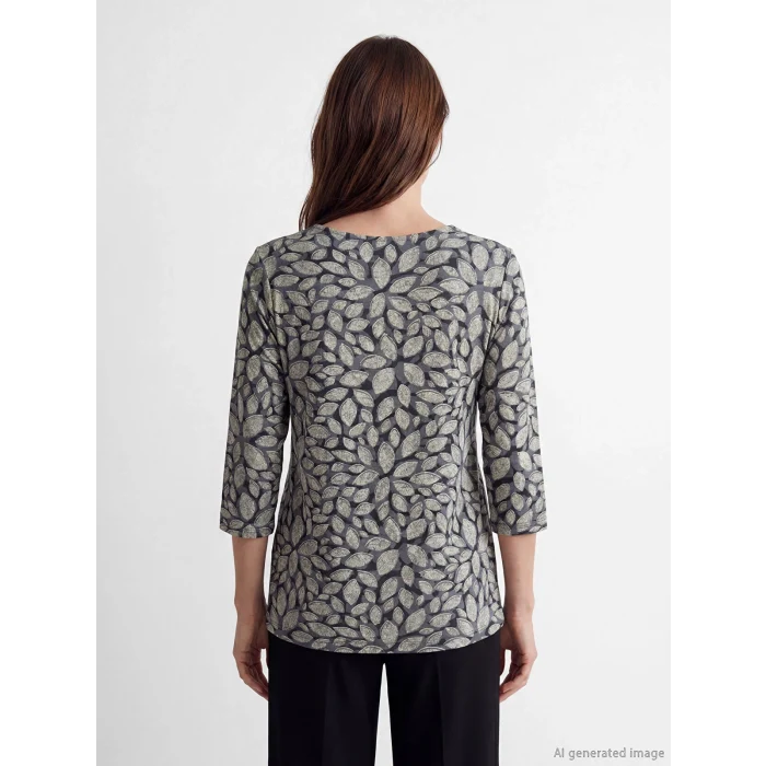 LCW Grace Siyah Bisiklet Yaka Desenli Bluz