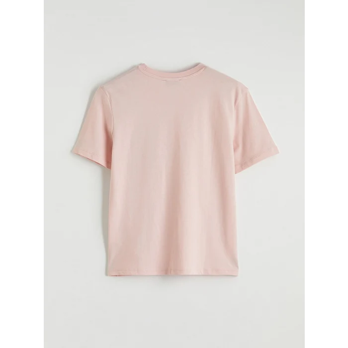 LCW Vision Pembe Bisiklet Yaka Nakışlı Kadın Tişört