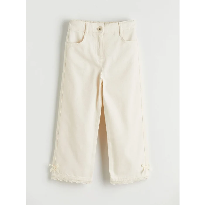 LCW Kids Ekru Fiyonk Detaylı Kız Çocuk Gabardin Pantolon