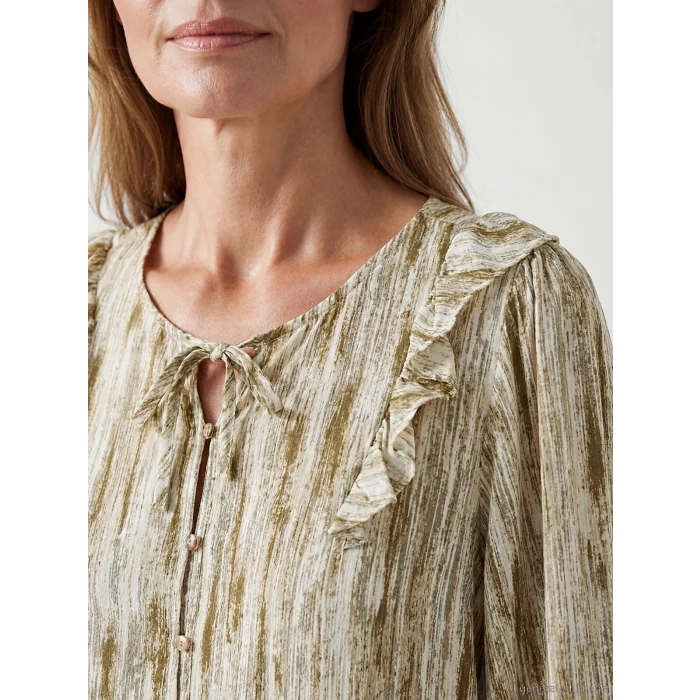 LCW Grace Haki Bağlamalı Yaka Fırfırlı Desenli Bluz