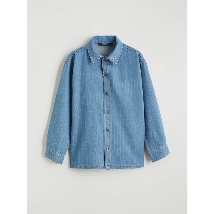 LCW Kids İndigo Çizgili Erkek Çocuk Jean Gömlek