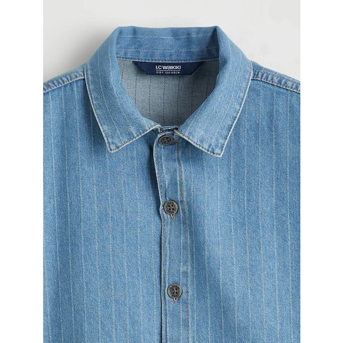 LCW Kids İndigo Çizgili Erkek Çocuk Jean Gömlek