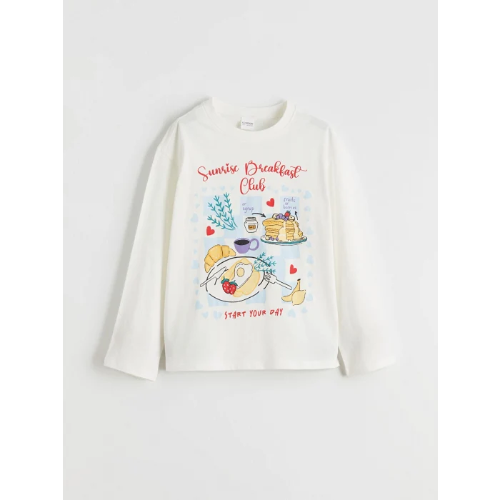 LCW Kids Ekru Bisiklet Yaka Kız Çocuk Pijama Takımı