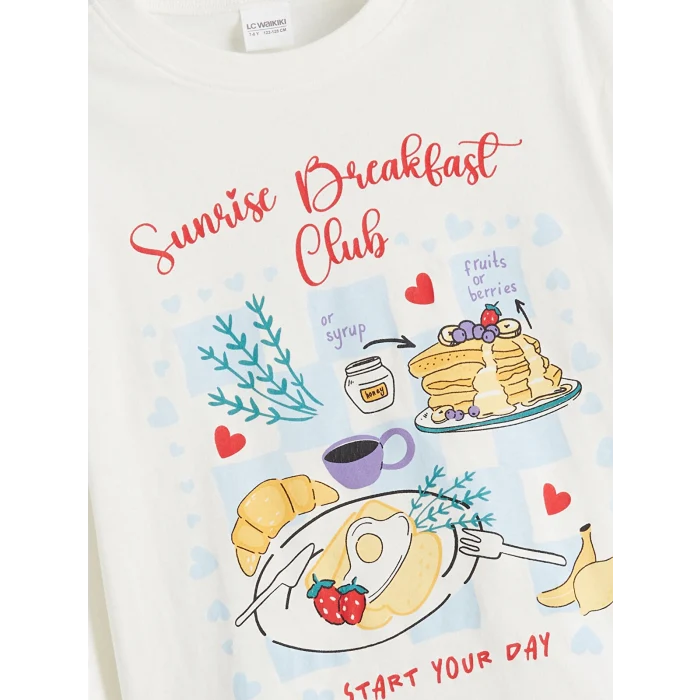 LCW Kids Ekru Bisiklet Yaka Kız Çocuk Pijama Takımı