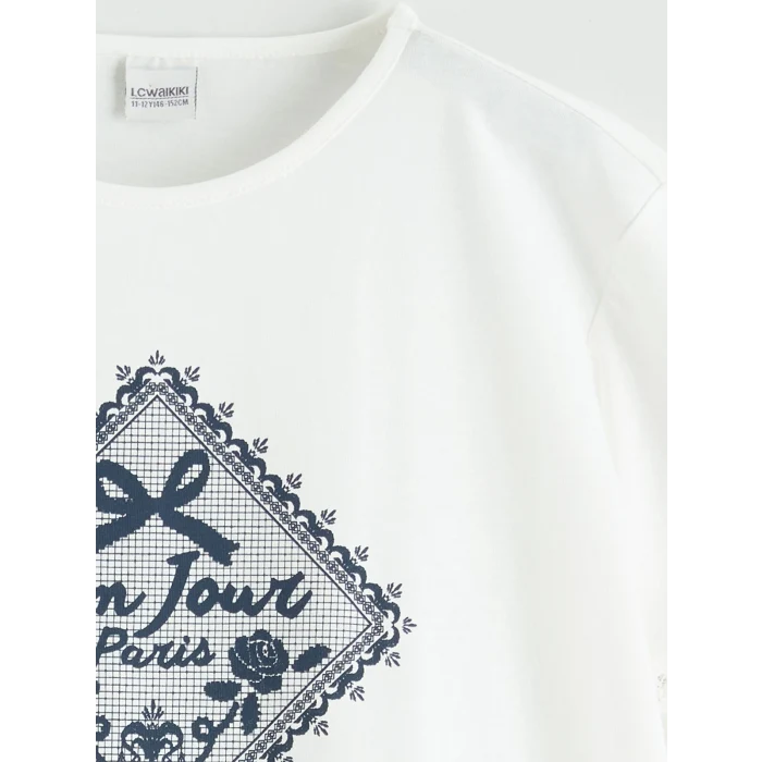 LCW Kids Ekru Baskılı Kız Çocuk Tişört