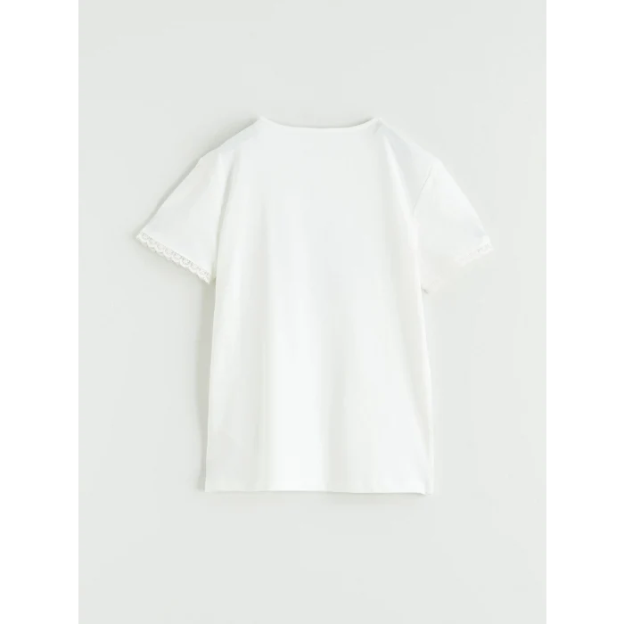 LCW Kids Ekru Baskılı Kız Çocuk Tişört