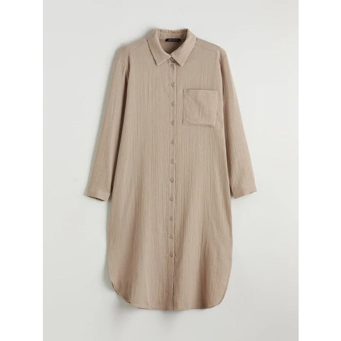 LCW EVERYDAY Bej Dokulu Yırtmaçlı Gömlek Elbise