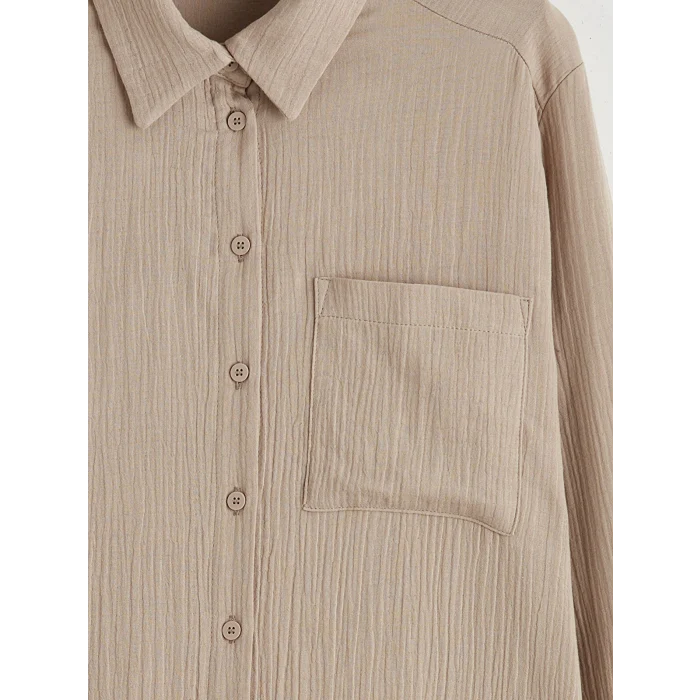 LCW EVERYDAY Bej Dokulu Yırtmaçlı Gömlek Elbise