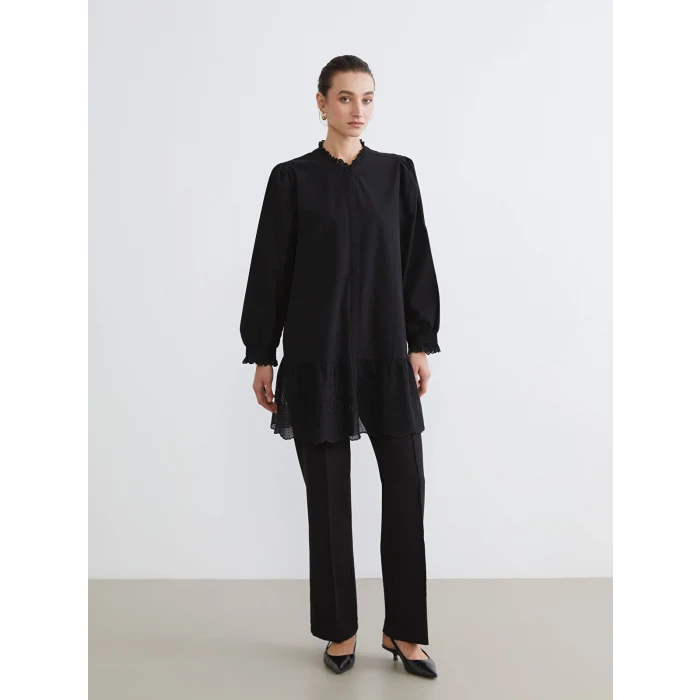 LCW Comfort Siyah Fırfırlı Hakim Yaka Kadın Gömlek Tunik