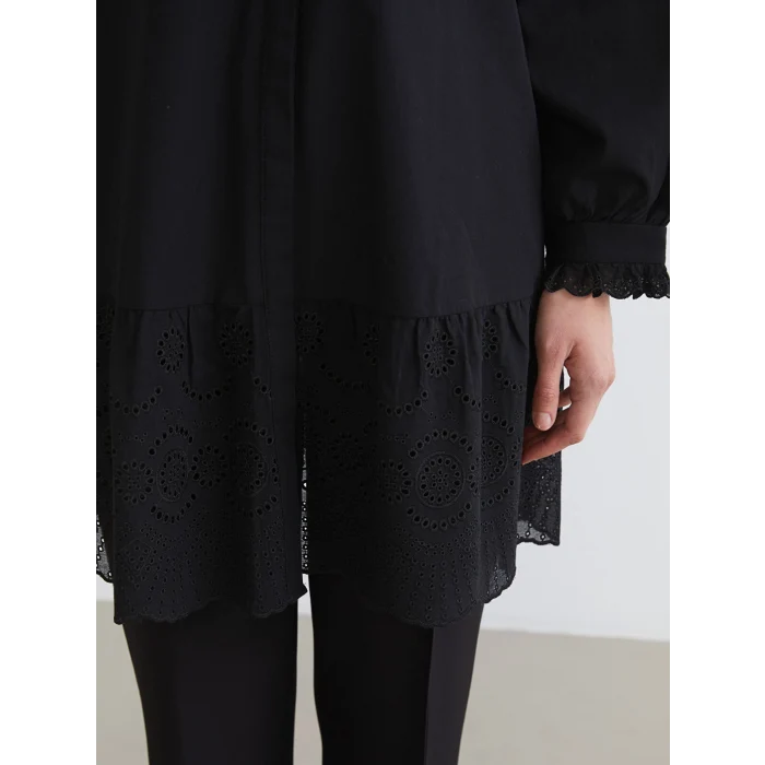 LCW Comfort Siyah Fırfırlı Hakim Yaka Kadın Gömlek Tunik