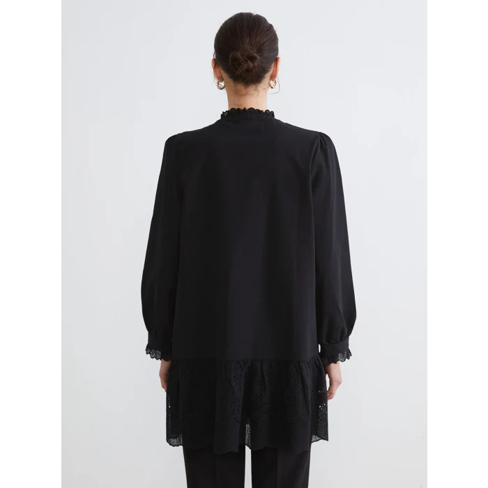 LCW Comfort Siyah Fırfırlı Hakim Yaka Kadın Gömlek Tunik