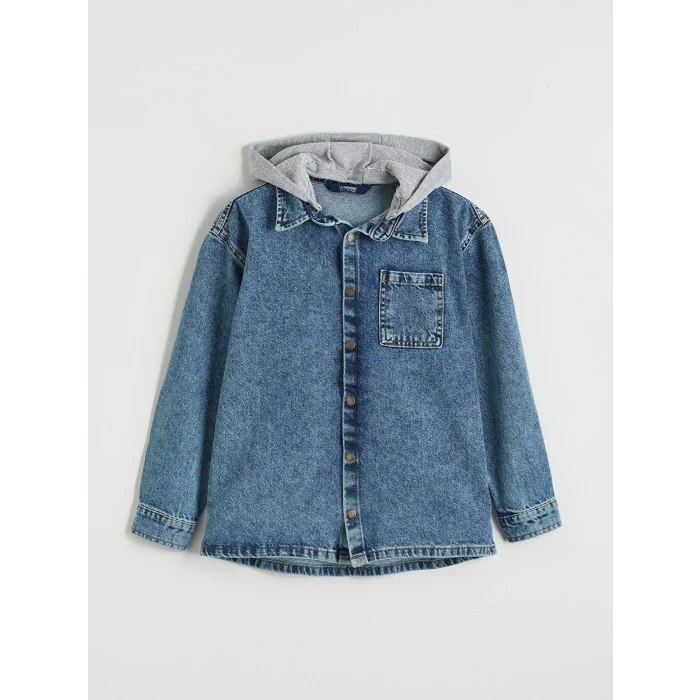 LCW Kids İndigo Kapüşonlu Erkek Çocuk Jean Gömlek