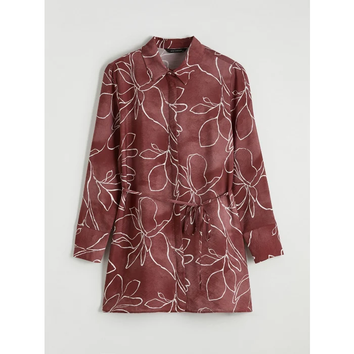 LCWAIKIKI Classic Kırmızı Çiçekli Kuşaklı Kadın Gömlek Tunik