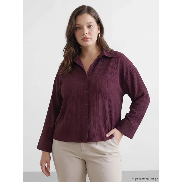 LCW Vision Bordo Çizgili Oversize Kadın Gömlek