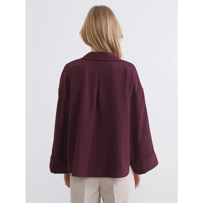 LCW Vision Bordo Çizgili Oversize Kadın Gömlek